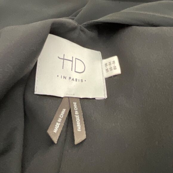 Anthropologie Draped LBD midi Dress women’s 4 Black Crepe V Neck /back cinch tie - Picture 7 of 15